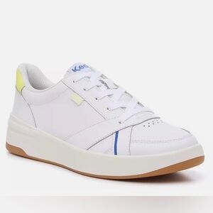Keds Women's The Court Leather Lace-Up Sneakers with Blue & Yellow Highlights
